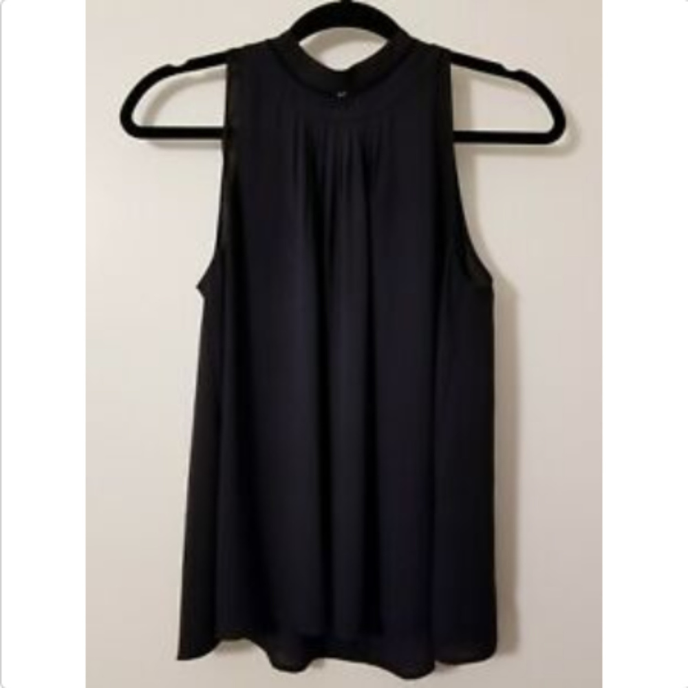 Ann Taylor Black Pleated Front Career Blouse